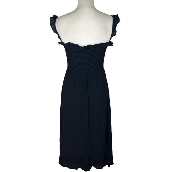 Reformation Siesta Black Smocked Midi Dress Ruffle Square Neck Slit Size XL - Picture 3 of 7